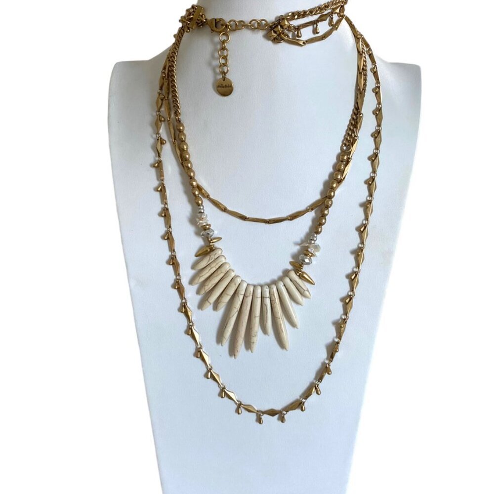 Stella And Dot Zuni Gold Tone Layered Multi Strand  Spikes Necklace Howlite boho